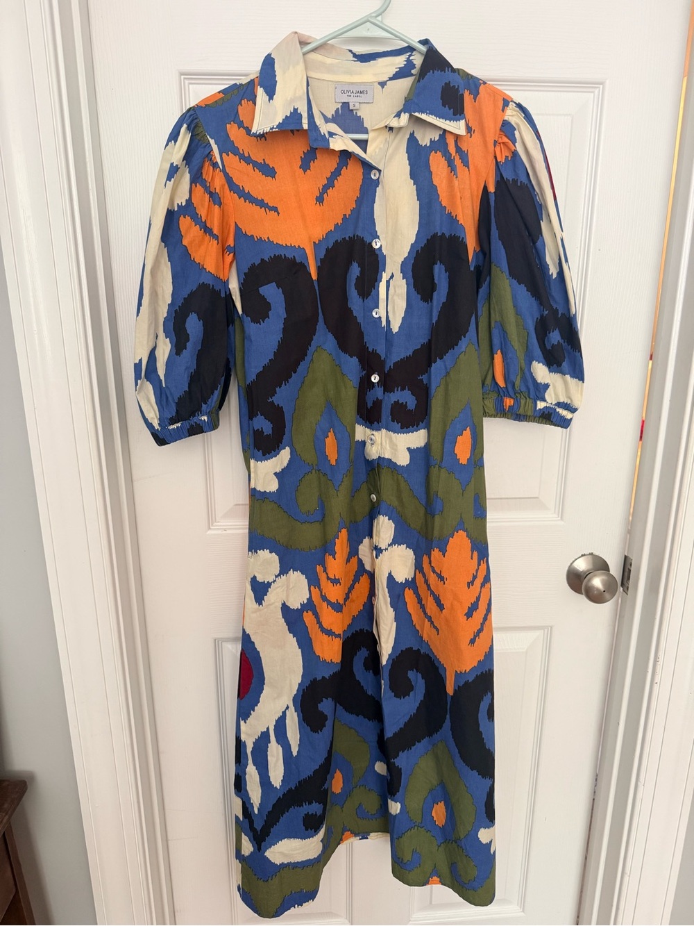 Ganni Printed Button-Front Midi Dress in Blue & Orange